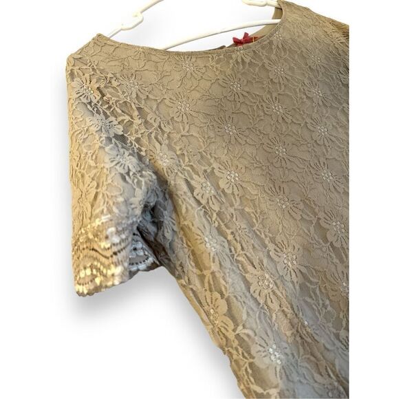 Downeast Womens Tan Motif Embellished Lacey Scoop Neck Midi Dress sz XL Feminine - Picture 3 of 6